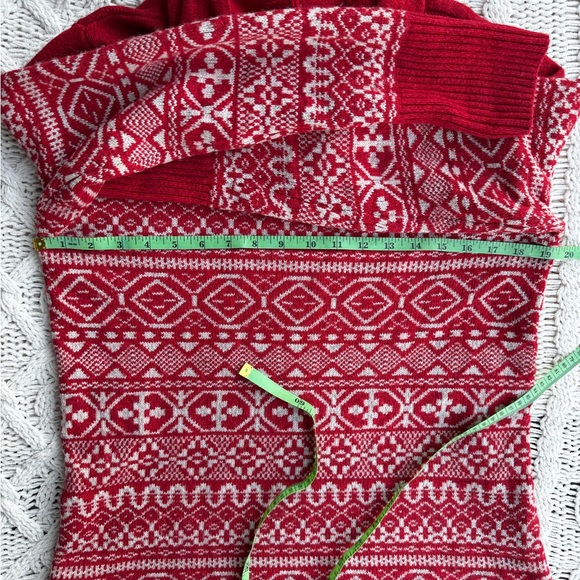 Eddie Bauer Cozy Nordic Fair Island Cowl Neck Sweater, Red/Cream Medium - Picture 9 of 12